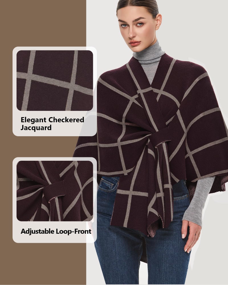 PULI Women's Shawl Wraps Poncho Ruana Cape Open Front Cardigan Sweater Evening Dress for Fall Winter Burgundy - Image 5