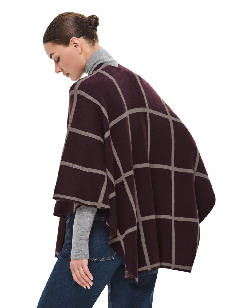 PULI Women's Shawl Wraps Poncho Ruana Cape Open Front Cardigan Sweater Evening Dress for Fall Winter Burgundy - Image 4