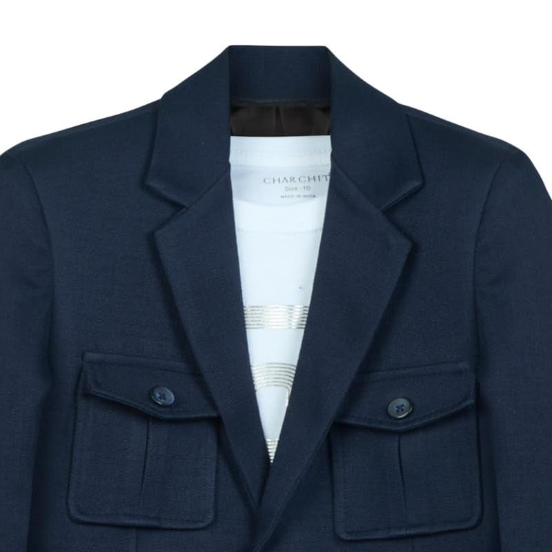 CHARCHIT Boys Regular Fit Plain Blazer and T-Shirt Set in Navy - Image 5