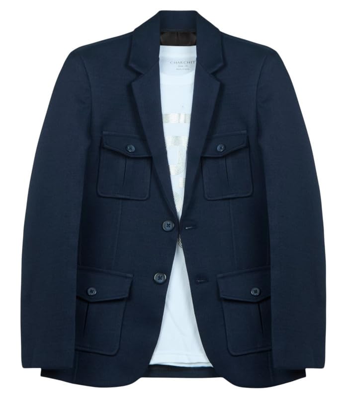 CHARCHIT Boys Regular Fit Plain Blazer and T-Shirt Set in Navy - Image 1