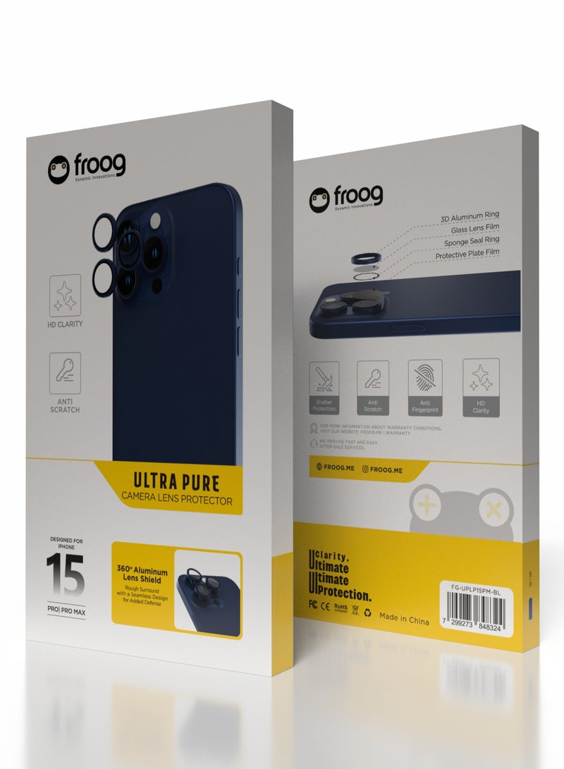 froog iPhone 15 Pro and Pro Max Camera Lens Protector Ultra Pure 360° Aluminum Lens Shield / Shatter Protection / Anti Fingerprint / Anti Scratch / HD Clarity Lens Protection - Blue - Image 4