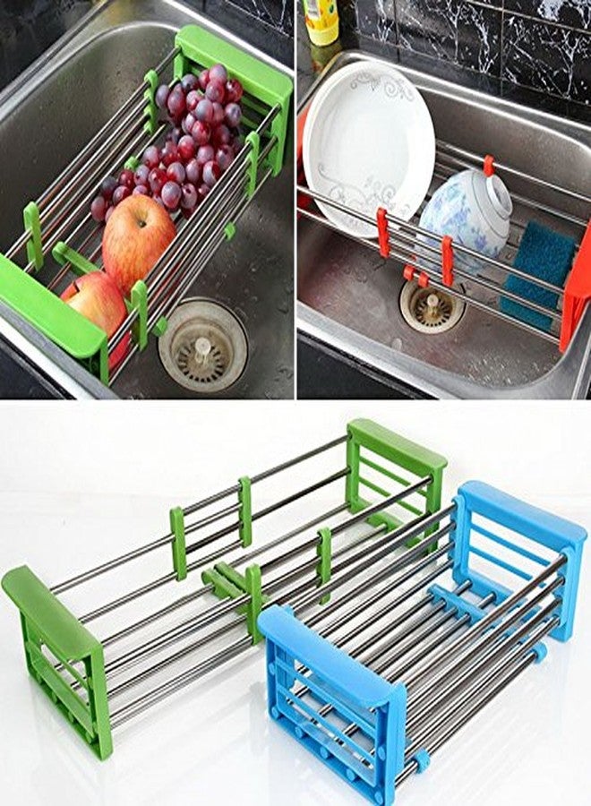 JERN Stainless Steel Draining Racks Wash Vegetable Basket Telescopic Holders Sink (Blue) - Image 5