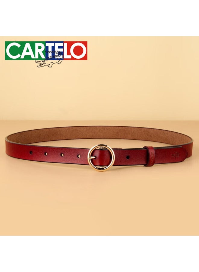 Cartelo Women's Leather Belt, Cowhide Skirt Belt With Round Buckle, Casual Slim Waistband, Simple Versatile Pin Buckle Gift - Image 4
