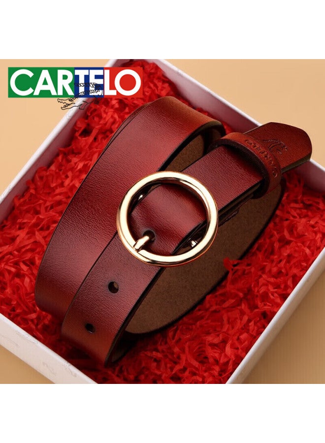 Cartelo Women's Leather Belt, Cowhide Skirt Belt With Round Buckle, Casual Slim Waistband, Simple Versatile Pin Buckle Gift - Image 1