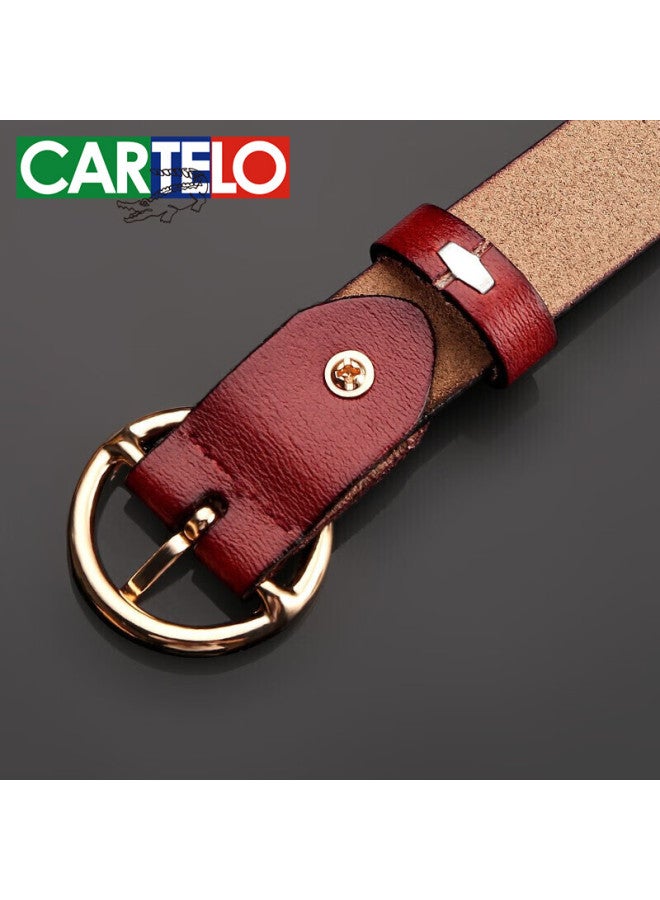 Cartelo Women's Leather Belt, Cowhide Skirt Belt With Round Buckle, Casual Slim Waistband, Simple Versatile Pin Buckle Gift - Image 2