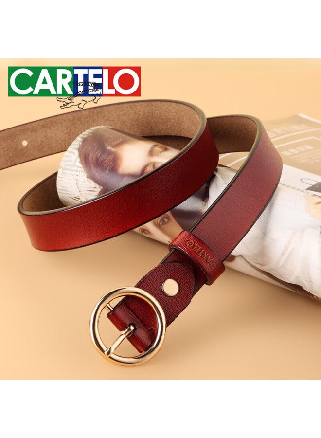 Cartelo Women's Leather Belt, Cowhide Skirt Belt With Round Buckle, Casual Slim Waistband, Simple Versatile Pin Buckle Gift - Image 5