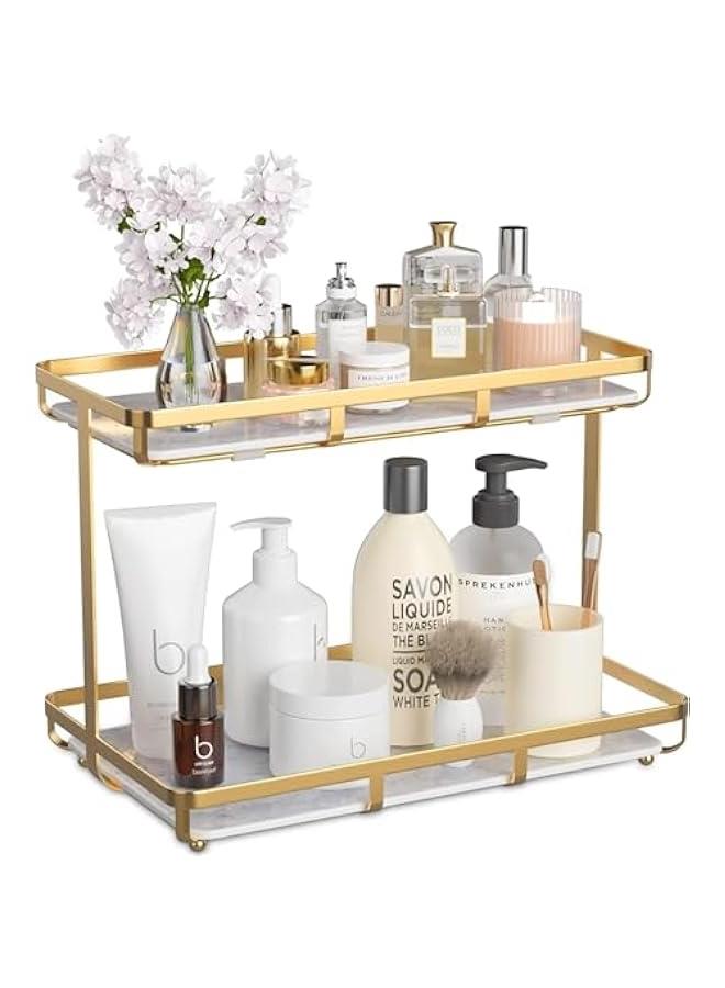 HOOKOR 2 Tier Bathroom Countertop Organizer,Makeup Organization and Storage, Vanity Trays, Skincare Organizers, Counter Trays, Perfume, Display, Kitchen, Lotion, Cosmetic Makeup Organizer Shelf - Image 1
