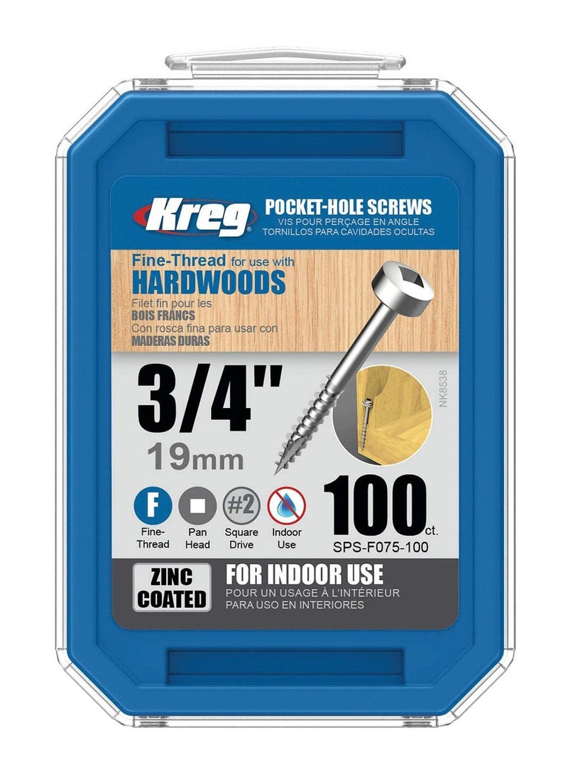 Kreg Pocket Screws - 19mm / .75", #6 Fine, Pan-Head, 100pcs