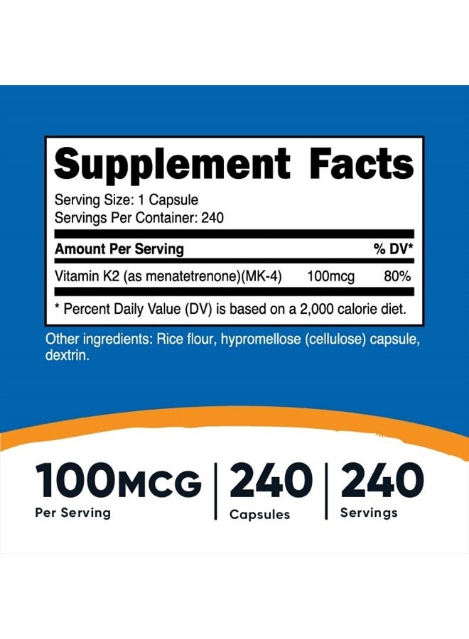 Nutricost فيتامين ك2 (MK4) 240 كبسولة (100 ميكروجرام) - خالية من الجلوتين وغير معدلة وراثيًا - Image 5