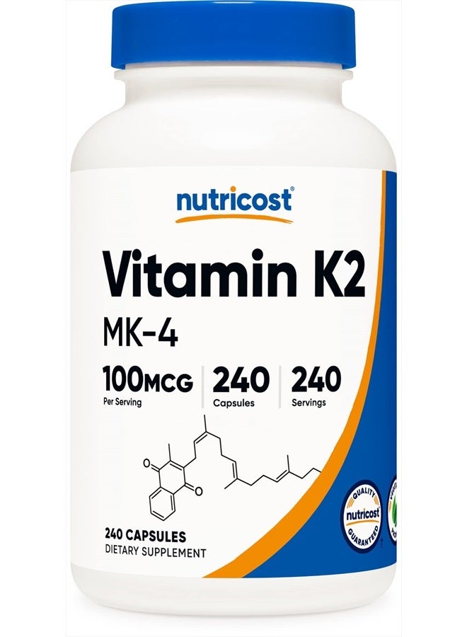 Nutricost فيتامين ك2 (MK4) 240 كبسولة (100 ميكروجرام) - خالية من الجلوتين وغير معدلة وراثيًا - Image 1