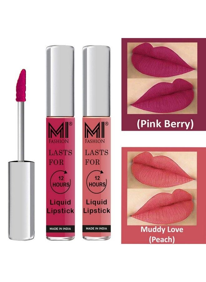 MI FASHION - Made In India Matte Liquid Lipsticks Long Lasting Smudge Proof Vegan 3Ml Each Pink Berry Berry Liquid Lipstick Peach Liquid Lipstick - Image 1