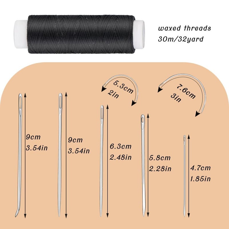 Ftyiwu Waxed Thread, Upholstery Needle and Thread 32 Yards with 7PCS Hand Sewing Needles for Home Upholstery Carpet Canvas Repair Leather Sewing (Black) - Image 2