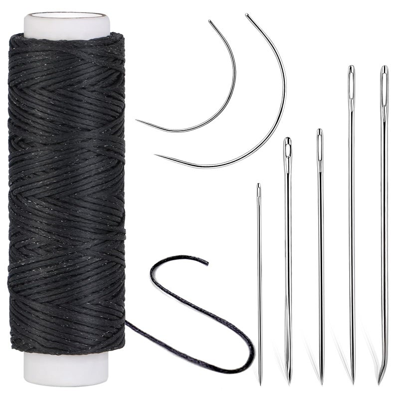 Ftyiwu Waxed Thread, Upholstery Needle and Thread 32 Yards with 7PCS Hand Sewing Needles for Home Upholstery Carpet Canvas Repair Leather Sewing (Black) - Image 1