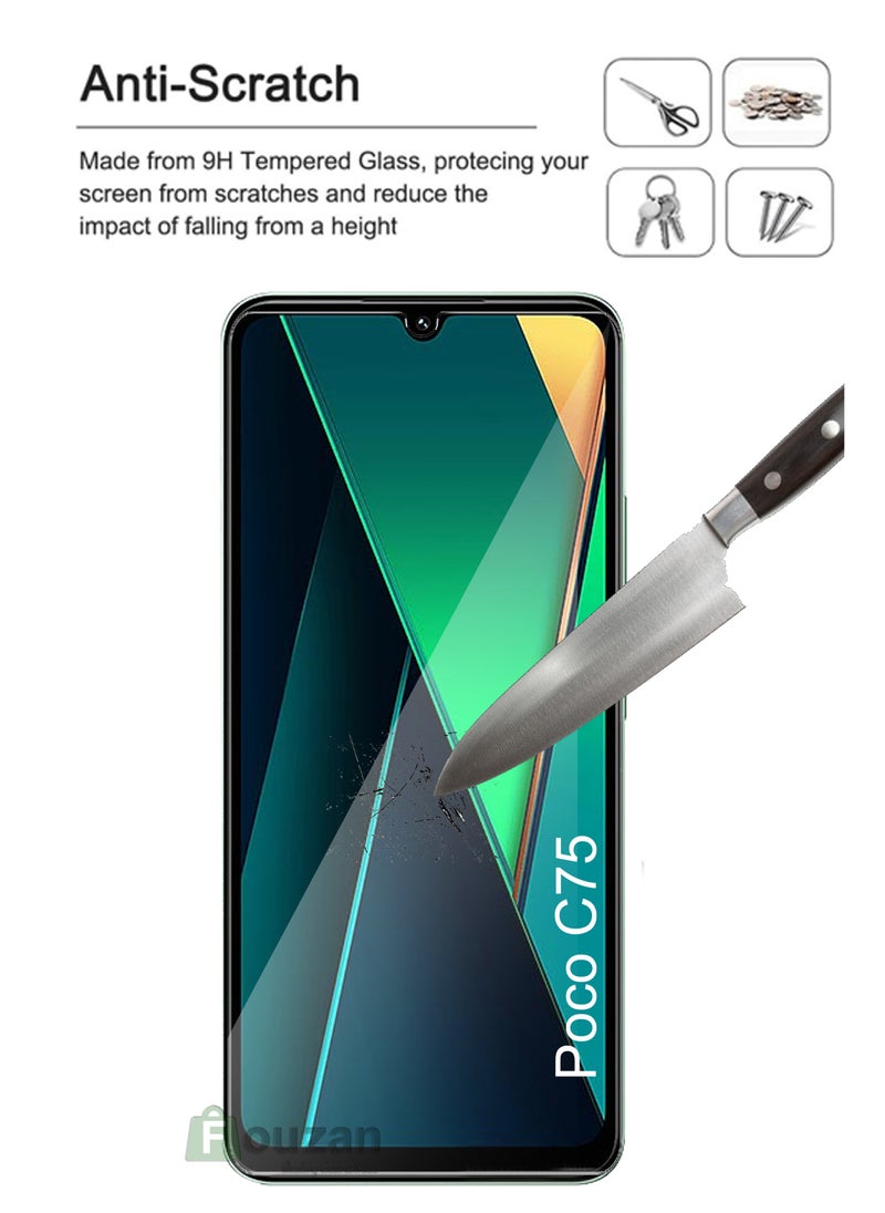 Xiaomi Poco C75 - Tempered Glass Screen Protector – High Transparency, Delicate Touch, Anti-Explosion, Smooth Arc Edges, Easy Installation, 9H Hardness HD Tempered Glass Screen Protector 99% Transparency with device's original screen clarity and brightness-Clear