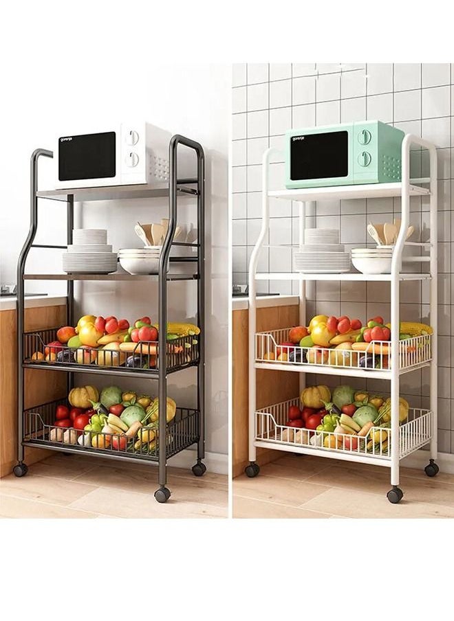 RACK STORE - White Colour Microwave Oven Rack 4 Tier Movable Trolley With Wheels Storage Basket For Vegetables And Fruits Organizer Rack - Image 1