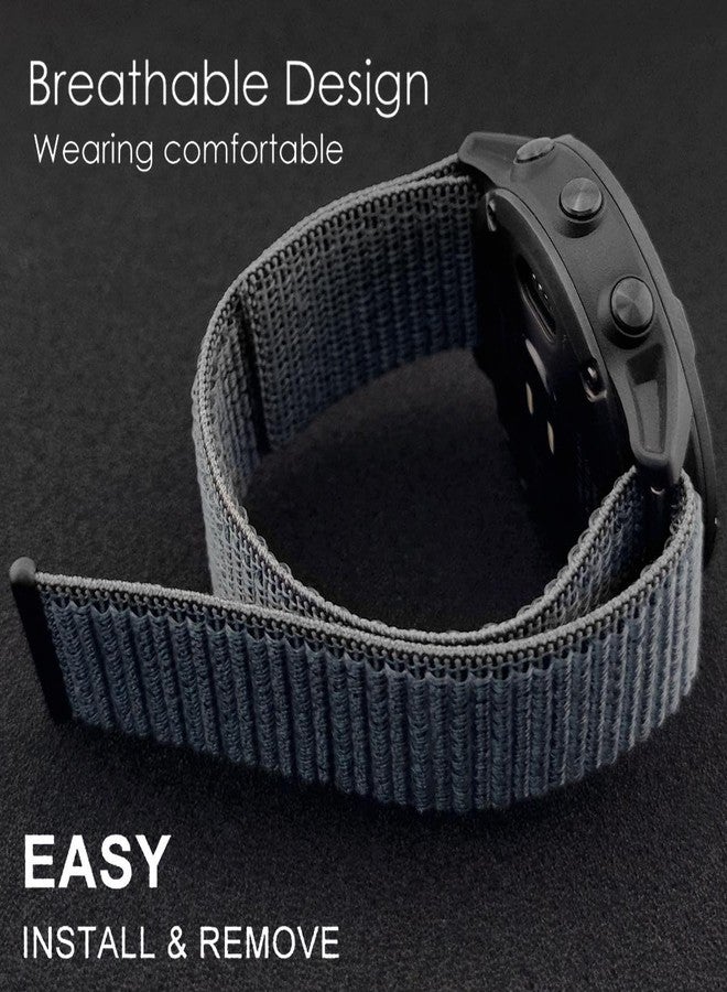 Abanen Hook and Loop Quick Dry Watch Band for Fenix 8 / epix Pro/Fenix 7/6/5 (47mm), 22mm Woven Nylon Ultralight Sport Wristband Strap for Garmin Instinct 2, Instinct 3 45mm (Black Grey) - Image 5