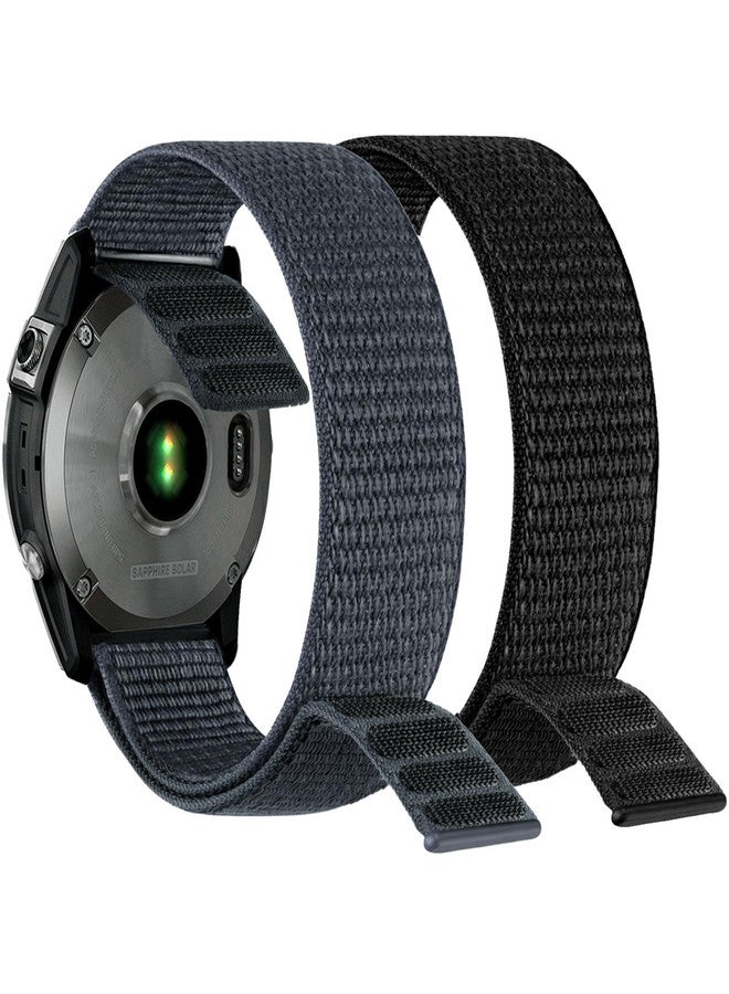 Abanen Hook and Loop Quick Dry Watch Band for Fenix 8 / epix Pro/Fenix 7/6/5 (47mm), 22mm Woven Nylon Ultralight Sport Wristband Strap for Garmin Instinct 2, Instinct 3 45mm (Black Grey) - Image 1