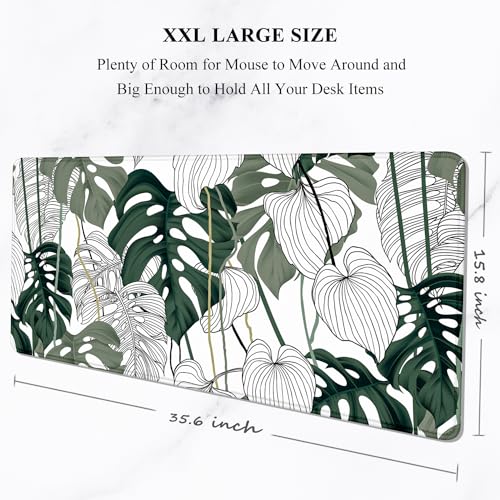 Auhoahsil Desk Mouse Pad Large Gaming Mousepad XXL Desk Pad Extended Long Superior MicroWeave Cloth NonSlip Rubber Big Computer Mouse Mat for Gamer Office Home 35 x 15 Abstract Monstera - Image 3