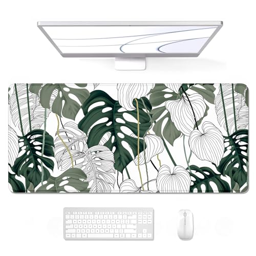 Auhoahsil Desk Mouse Pad Large Gaming Mousepad XXL Desk Pad Extended Long Superior MicroWeave Cloth NonSlip Rubber Big Computer Mouse Mat for Gamer Office Home 35 x 15 Abstract Monstera - Image 1