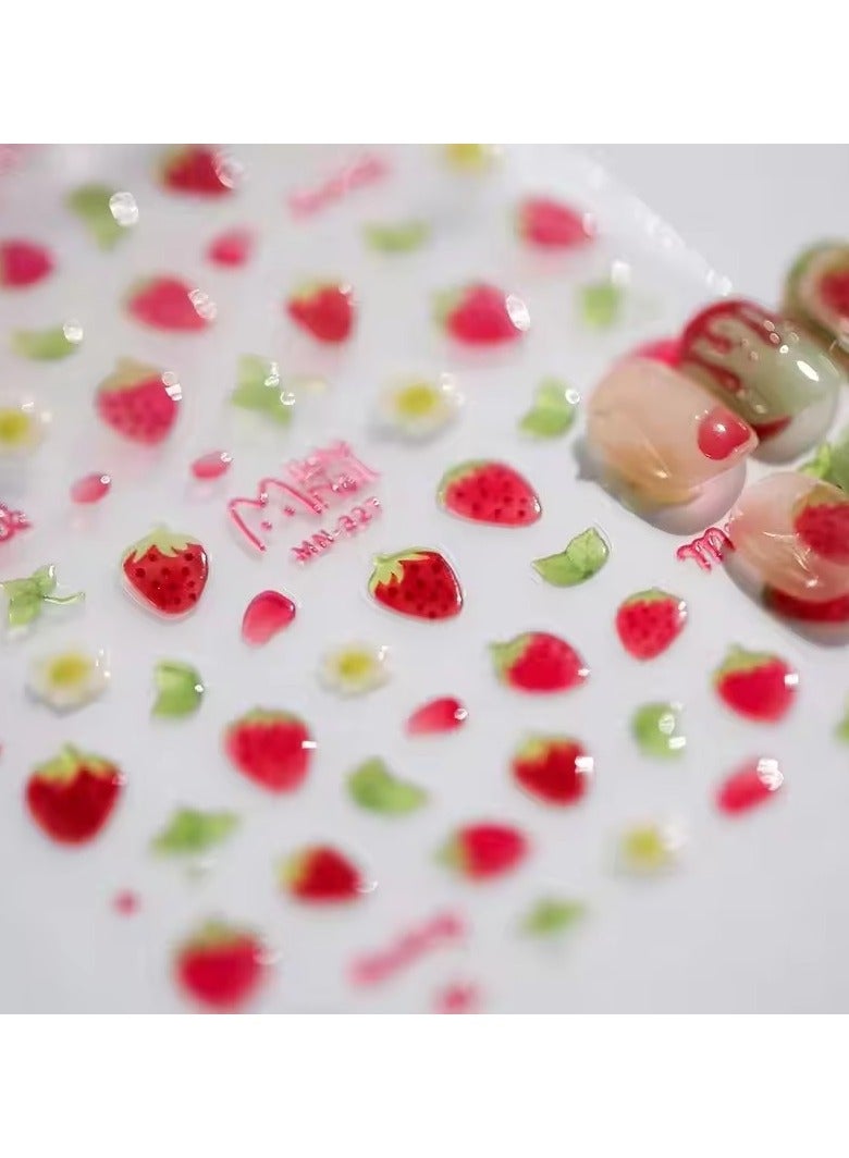 Goolsky 1pcs 5D Kawaii Jelly Strawberry Cartoon Slider Adheisve Nail Art Stickers Embossed Nail Stickers DIY Manicure Decorations Decals - Image 1