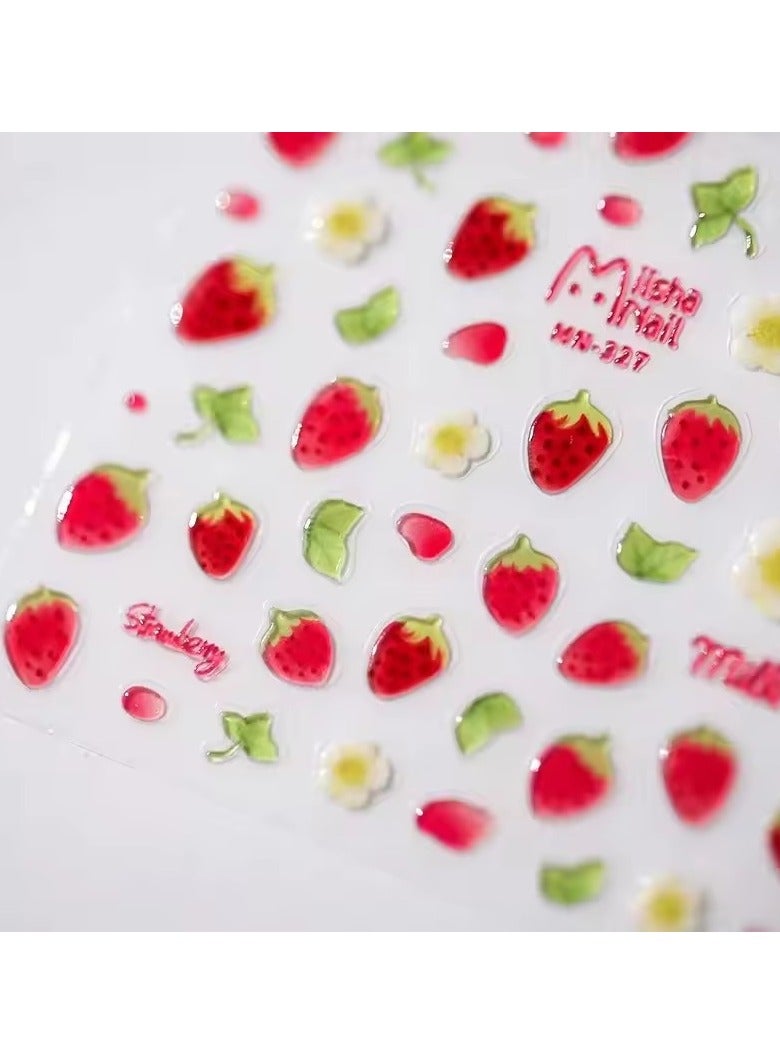 Goolsky 1pcs 5D Kawaii Jelly Strawberry Cartoon Slider Adheisve Nail Art Stickers Embossed Nail Stickers DIY Manicure Decorations Decals - Image 3