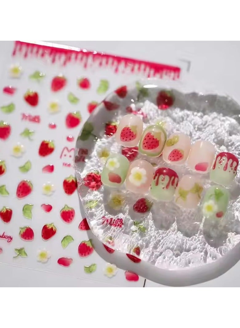 Goolsky 1pcs 5D Kawaii Jelly Strawberry Cartoon Slider Adheisve Nail Art Stickers Embossed Nail Stickers DIY Manicure Decorations Decals - Image 5