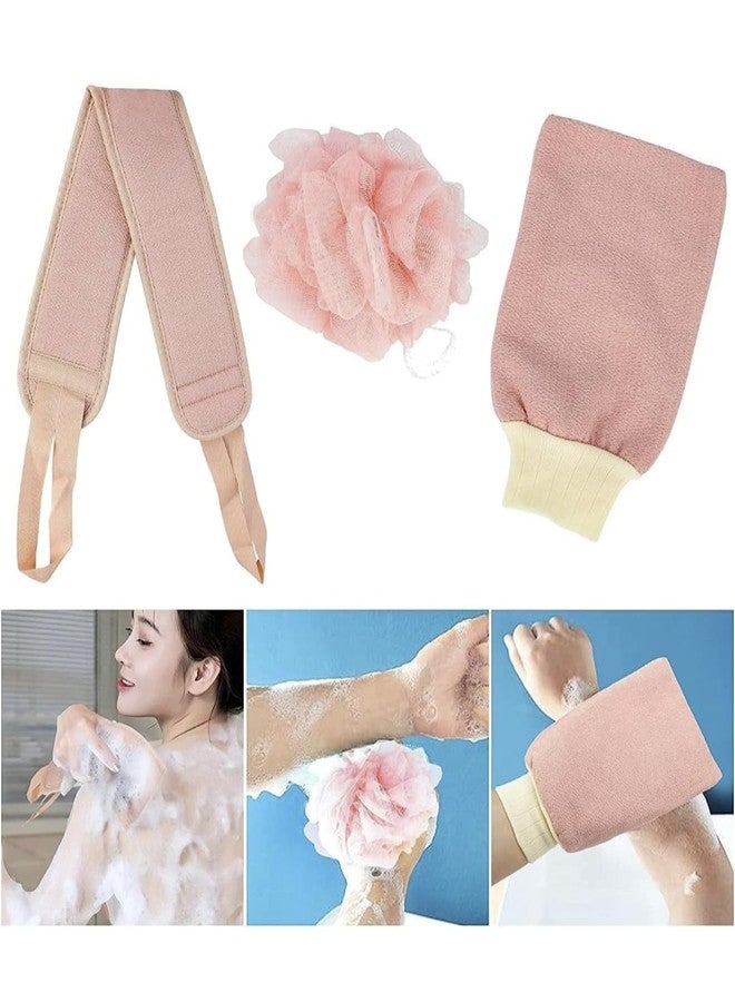 Illuminati store Exfoliating Shower Back Scrubber Set, 3 Pcs Loofah Sponge Gloves and Brush - Image 5