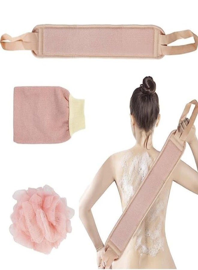 Illuminati store Exfoliating Shower Back Scrubber Set, 3 Pcs Loofah Sponge Gloves and Brush - Image 1
