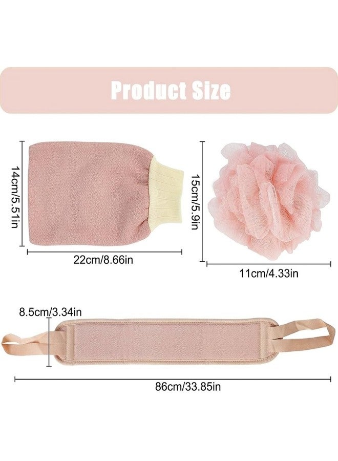 Illuminati store Exfoliating Shower Back Scrubber Set, 3 Pcs Loofah Sponge Gloves and Brush - Image 3