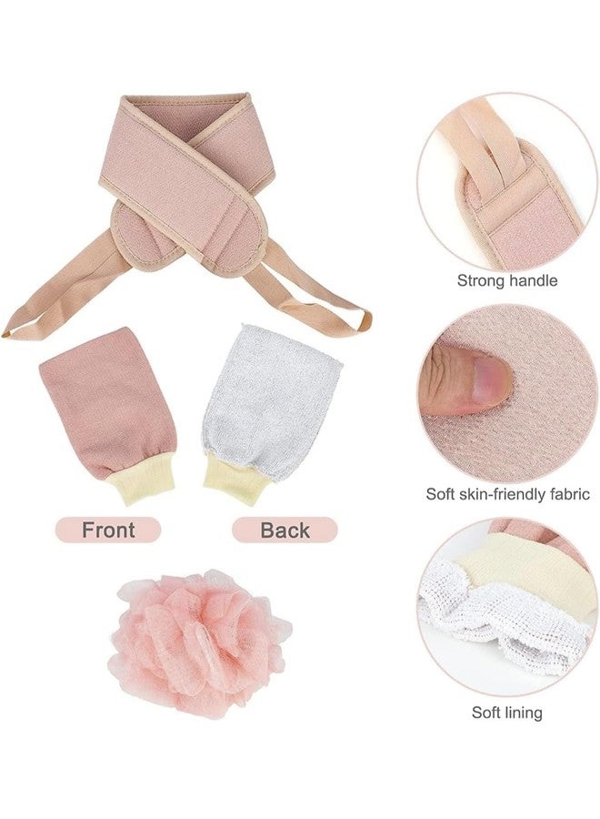 Illuminati store Exfoliating Shower Back Scrubber Set, 3 Pcs Loofah Sponge Gloves and Brush - Image 2