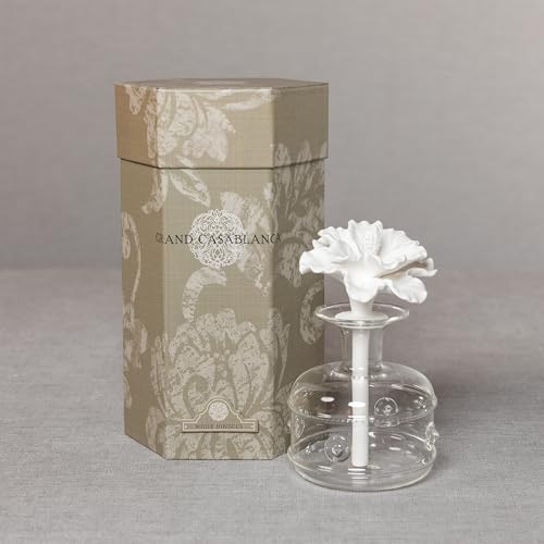 Zodax Grand Casablanca Porcelain Oil Diffuser - Home Fragrance Oil Diffuser Ideal for Living Room, Bathroom, Office - Flower Design - Gift Box Packaging Included - White Hibiscus - 6.76 Oz. - Image 5
