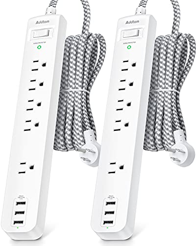Addtam 2 Pack Power Strip Surge Protector - 5 Widely Spaced Outlets 3 USB Charging Ports, 1875W/15A with 5Ft Braided Extension Cord, Flat Plug, Overload Surge Protection, Wall Mount for Home Office,White - Image 1