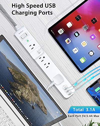 Addtam 2 Pack Power Strip Surge Protector - 5 Widely Spaced Outlets 3 USB Charging Ports, 1875W/15A with 5Ft Braided Extension Cord, Flat Plug, Overload Surge Protection, Wall Mount for Home Office,White - Image 4