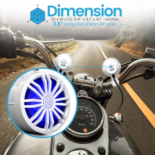 Pyle Bluetooth Waterproof Off-Road Speakers - 3.5” 40W Marine Grade Woofer Sound System w/RGB Light, Full Range Outdoor Audio Stereo Speaker for Motorcycle, ATV, Jeep, Boat, Includes Brackets (White) - Image 3