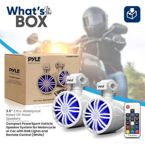 Pyle Bluetooth Waterproof Off-Road Speakers - 3.5” 40W Marine Grade Woofer Sound System w/RGB Light, Full Range Outdoor Audio Stereo Speaker for Motorcycle, ATV, Jeep, Boat, Includes Brackets (White) - Image 2
