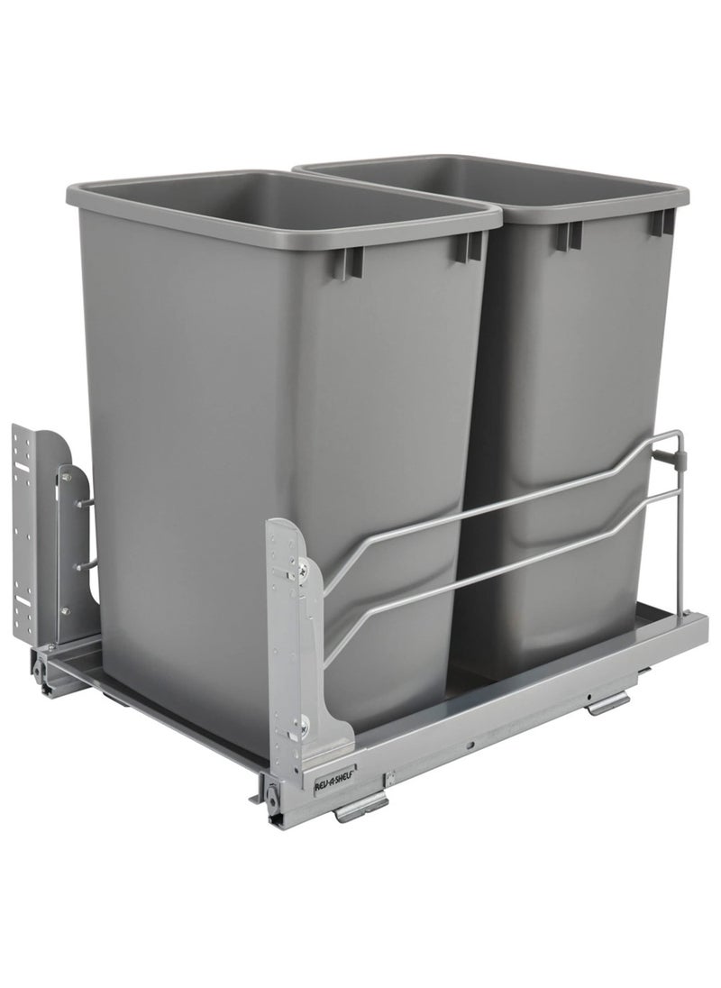 Rev-A-Shelf RevAShelf Double Pullout Trash Cans for Under Kitchen Cabinets 35 Quart 875 Gallon with SoftClose Slides Metallic Silver 53WC1835SCDM217 