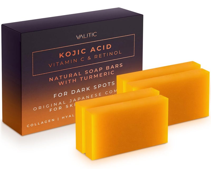 VALITIC Kojic Acid Vitamin C and Retinol Soap Bars with Turmeric for Dark Spot  Original Japanese Complex Infused with Collagen Hyaluronic Acid and Vitamin E 4 Pack