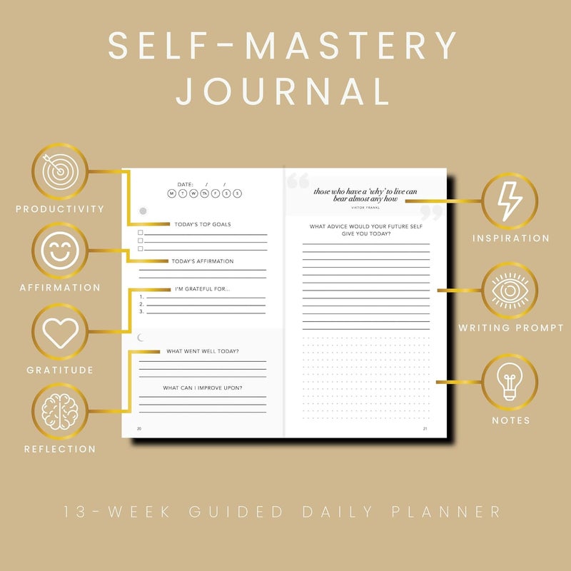 Realizations Self-Mastery Journal for Men - Gratitude Journal – 5 Minute Journals - Reflection Manifestation Journal for Mindfulness – Goal/Guided Gratitude Journel for Women & Men (Khaki) - Image 2