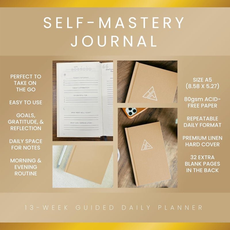 Realizations Self-Mastery Journal for Men - Gratitude Journal – 5 Minute Journals - Reflection Manifestation Journal for Mindfulness – Goal/Guided Gratitude Journel for Women & Men (Khaki) - Image 3