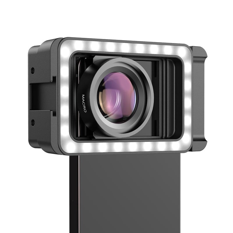 15X Phone Macro Lens with LED Fill Light, 15X Macro Lens + 17mm Thread Lens Adapter, One Piece Lens Phone Adapter for Android/iPhone, Lens Attachments (Fits for Almost All Phone)