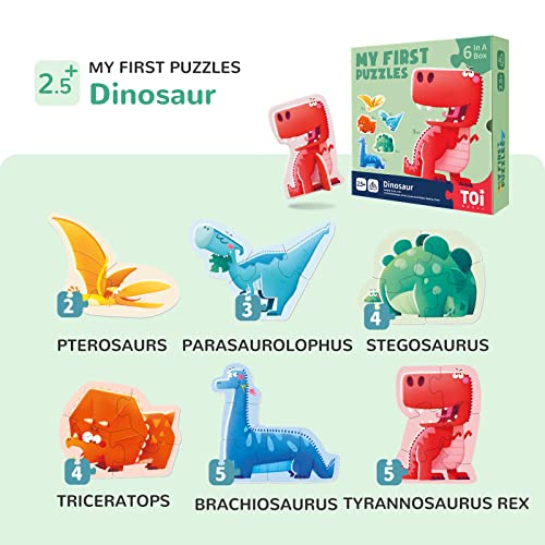 Toi 6 Packs Large Piece Toddler Jigsaw Puzzles for Kids Aged 25 Animal Shaped Floor Puzzles for Beginner Preschool Learning Game for Boys Girls Dinosaur - Image 5