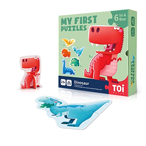 Toi 6 Packs Large Piece Toddler Jigsaw Puzzles for Kids Aged 25 Animal Shaped Floor Puzzles for Beginner Preschool Learning Game for Boys Girls Dinosaur - Image 1