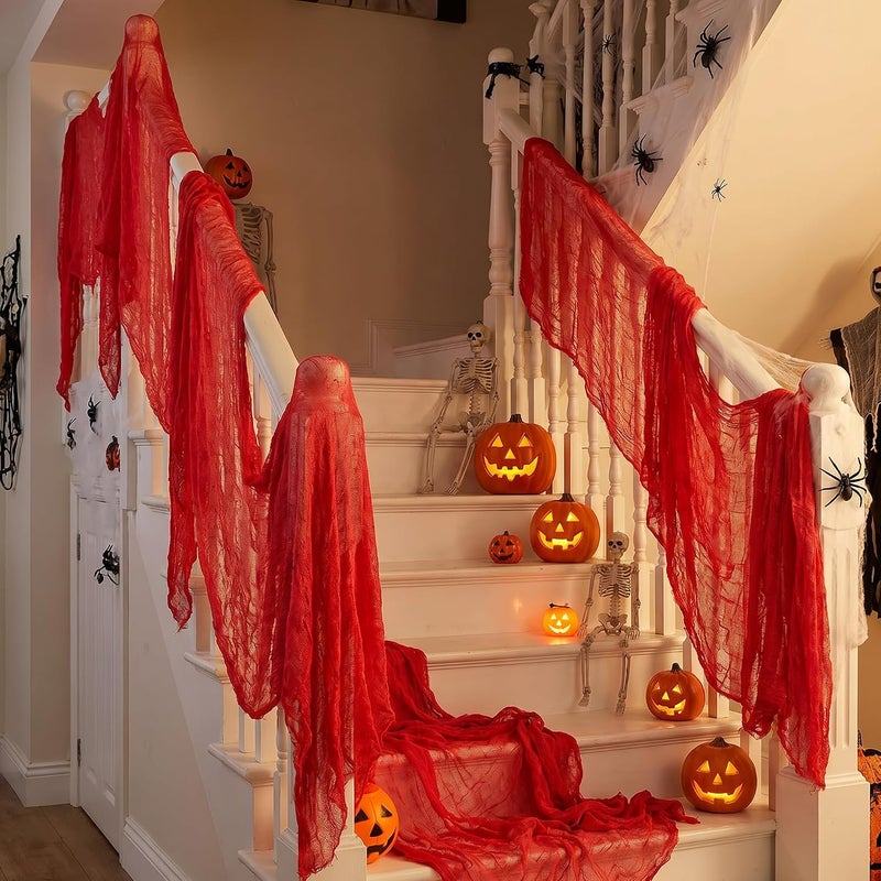 RunNico 500'' x 39'' Large Size Halloween Blood Red Scary Gauze, Fine Yarn Bloody Creepy Cloth for Haunted House, Spooky Fabric Hanging Decoration for Horror Nightmare Party Porch Yard Wall Decor - Image 5