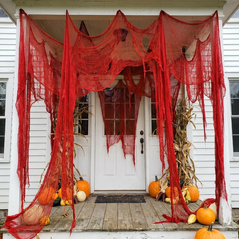 RunNico 500'' x 39'' Large Size Halloween Blood Red Scary Gauze, Fine Yarn Bloody Creepy Cloth for Haunted House, Spooky Fabric Hanging Decoration for Horror Nightmare Party Porch Yard Wall Decor - Image 4