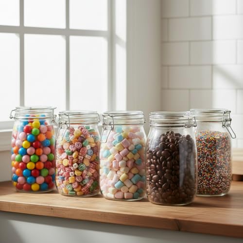 ZEPOLI Mason Glass Jars And Containers | Airtight 1.5 Liters| Kitchen Container Set | Kitchen Accessories Storage Big Jar and Containers | Transparent Bottles | Bpa Free (3 PACK) - Image 1