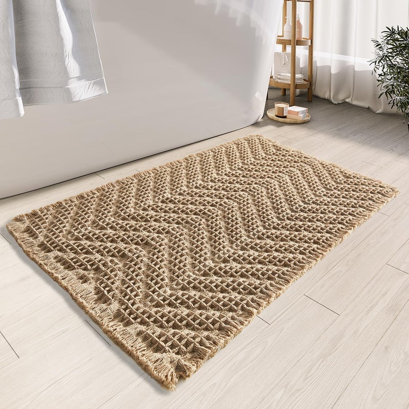 BULULOM Bath Matts for Bathroom Upgraded Waffle Super Absorbent Bath Mat Bathroom Rugs Non Slip Washable  Quick Dry Shower Mats  Ultra Soft Bath Mats for Bathroom Floor Brown 24""*36"" - Image 1