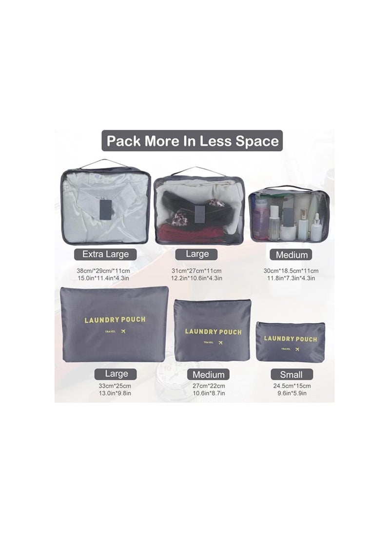 Mn 6Pcs Set Travel Luggage Organizer Packing Cubes Set Storage Bag Waterproof Laundry Bag Traveling Accessories Gray - Image 2
