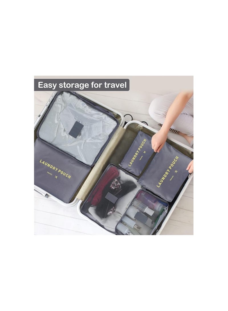 Mn 6Pcs Set Travel Luggage Organizer Packing Cubes Set Storage Bag Waterproof Laundry Bag Traveling Accessories Gray - Image 3
