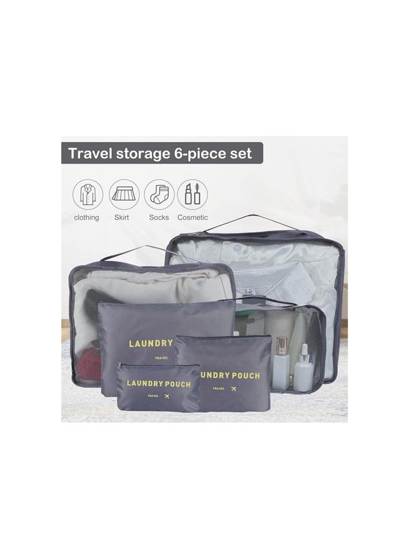 Mn 6Pcs Set Travel Luggage Organizer Packing Cubes Set Storage Bag Waterproof Laundry Bag Traveling Accessories Gray - Image 5