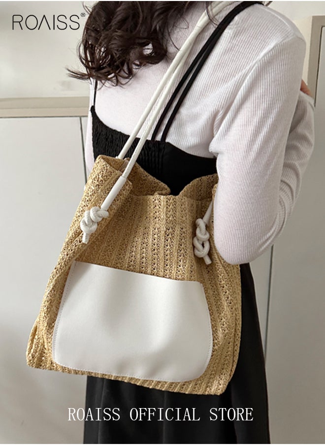 roaiss - Women Woven Tote Bag Large Capacity Shoulder Crossbody Bag Retro Style Woven Craft Beach Bag Woven Basket Bags - Image 1